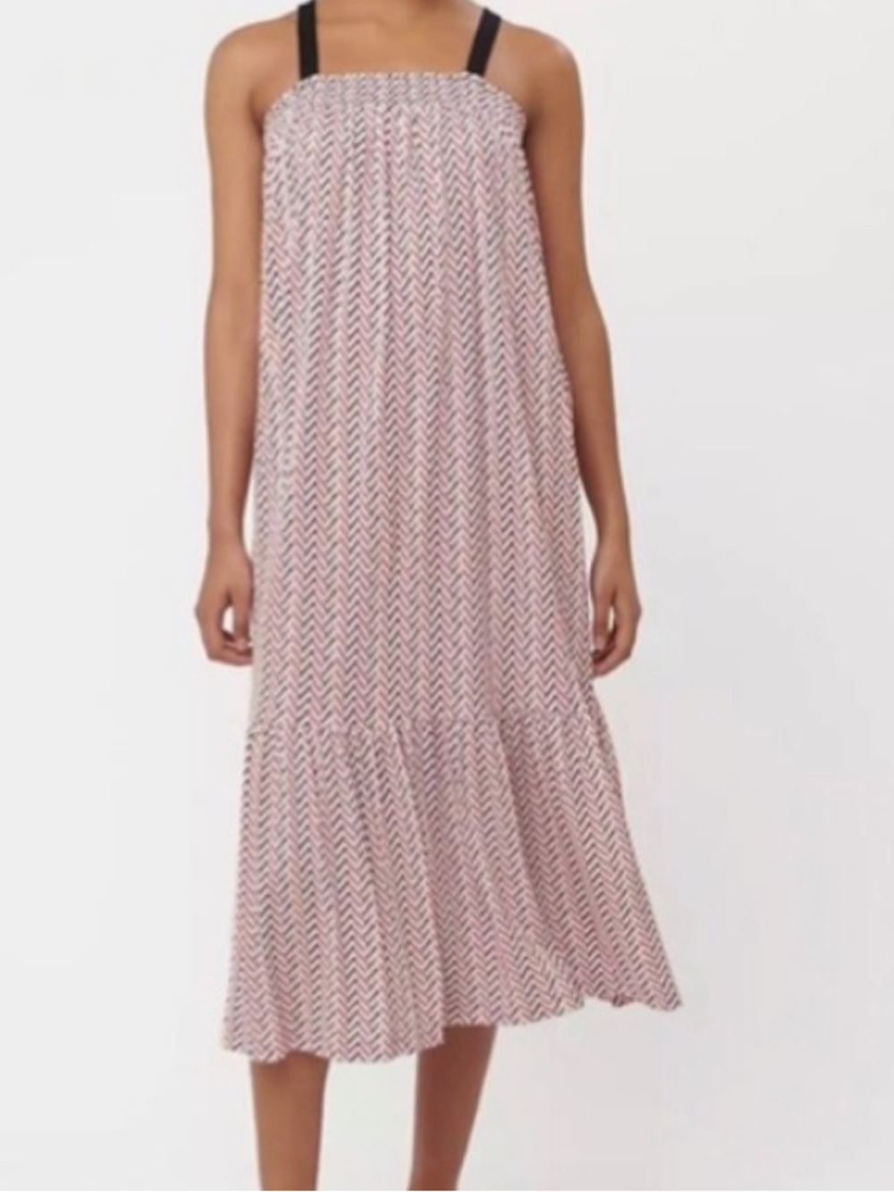 LOFT Chevron Print Midi Sleeveless Black Straps Pockets Flounce Summer Small